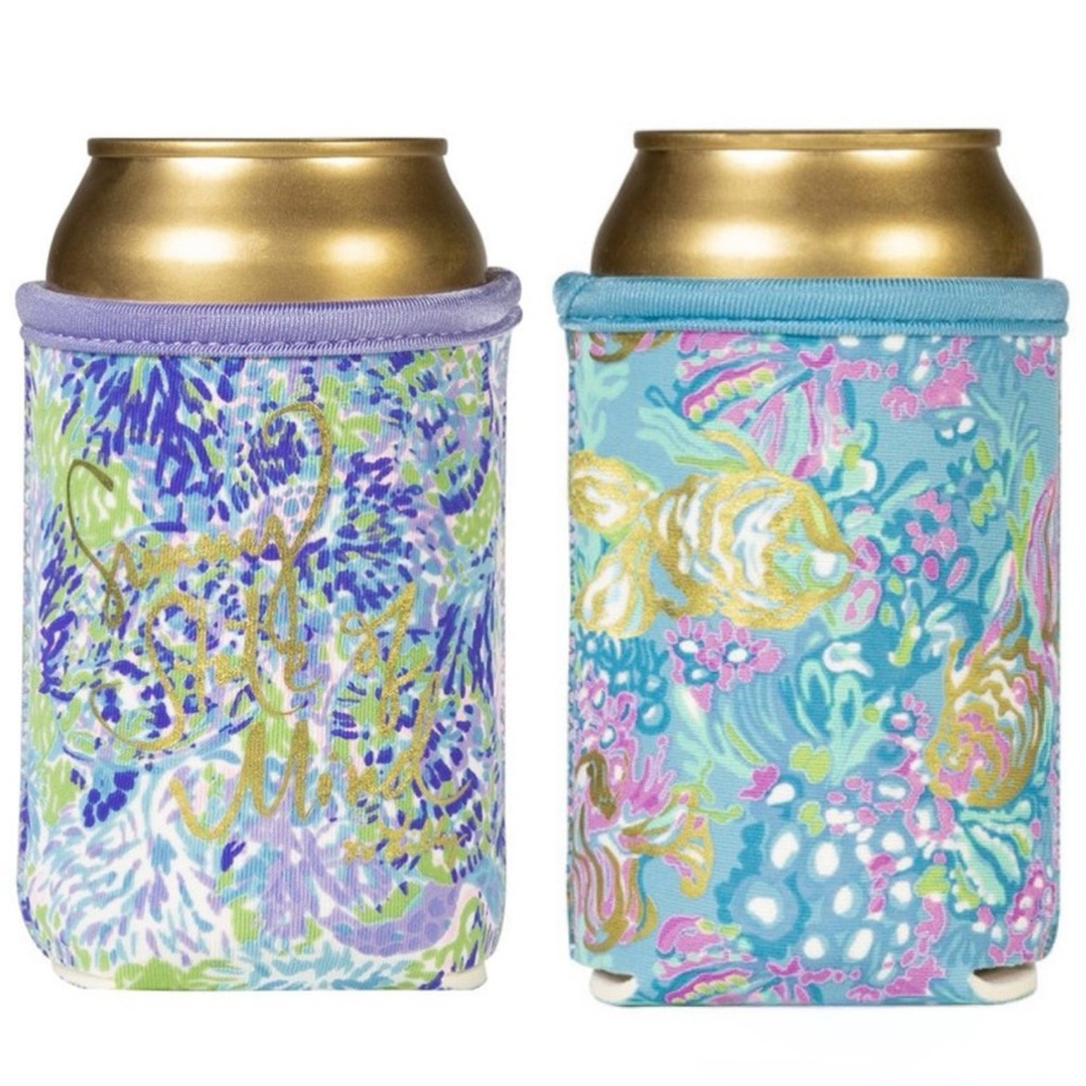 New Lilly Pulitzer Drink Hugger Set of 2 Shell Of A Party & Aqua La Vista